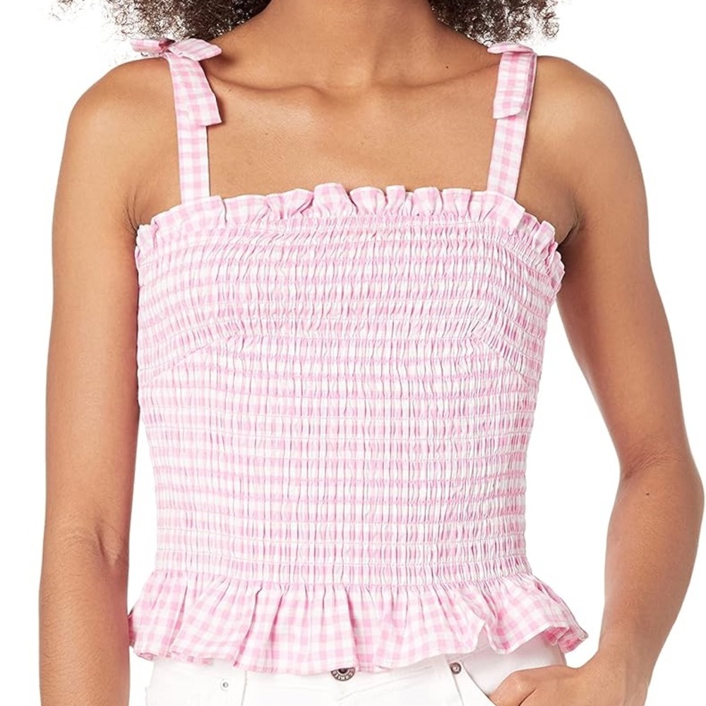 NWOT GUESS Women's Sleeveless Rihana Gingham Tank Top ruffle top with bows in XS - Picture 9 of 9